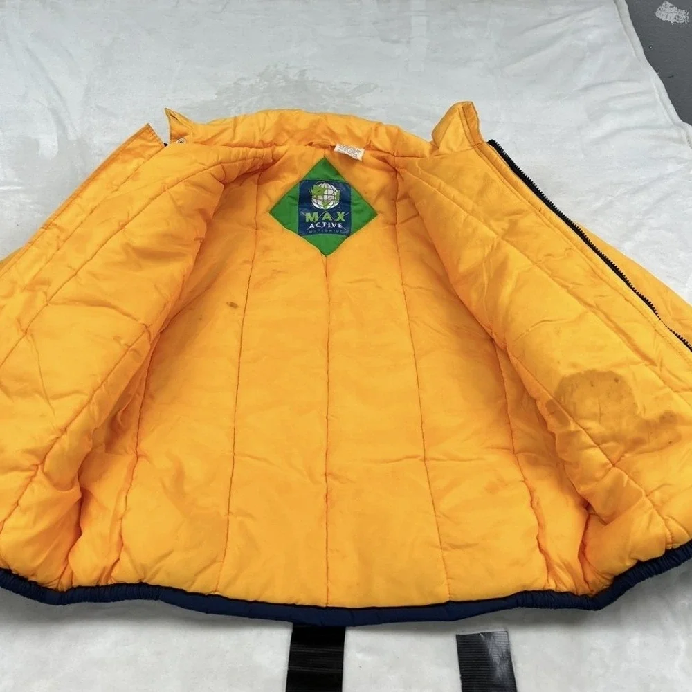 Max Active Puffer Jacket Kids L Green Navy Yellow Vintage Colorblock 73618